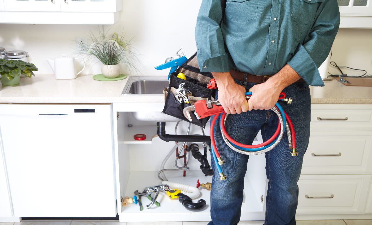 Plumber in kitchen